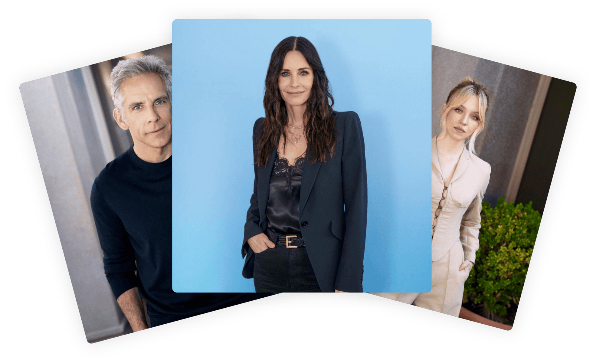 Portraits by Zusha Goldin of Ben Stiller, Courteney Cox and Sydney Sweeney